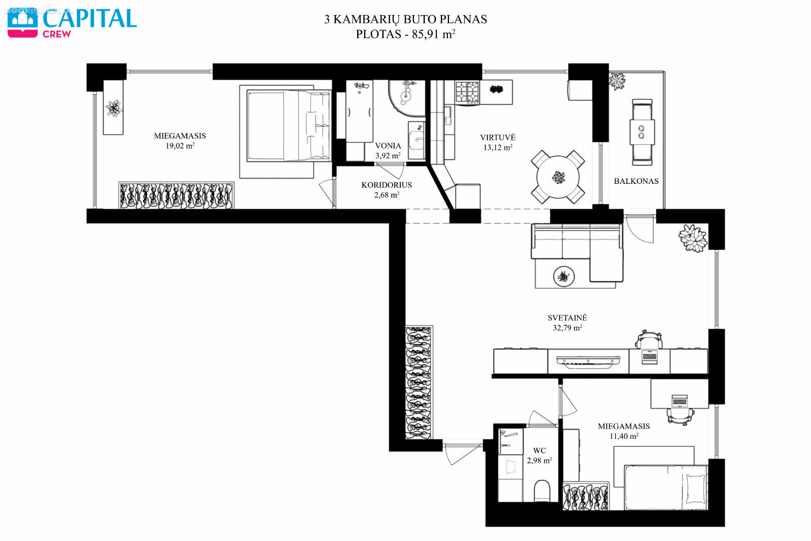 Продается 3 комнатная квартира Vilniuje, Šiaurės miestelis, Ulonų g.