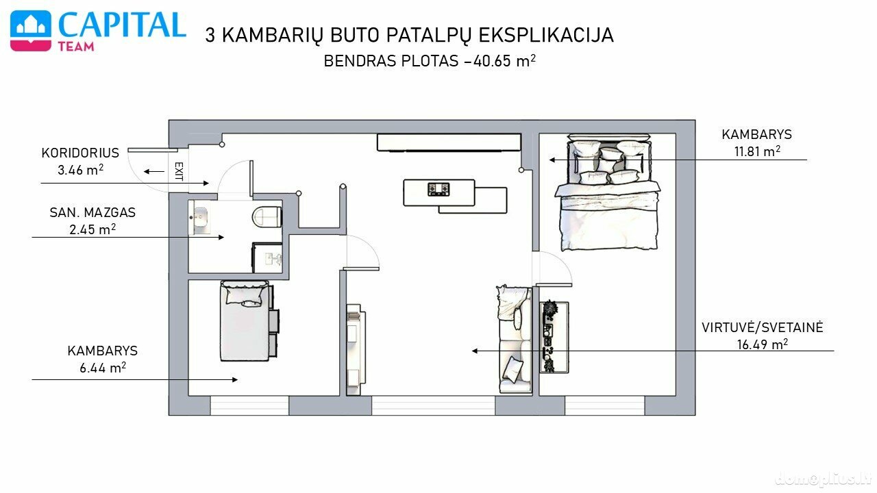 Parduodamas 3 kambarių butas Vilniuje, Naujininkuose, Telšių g.