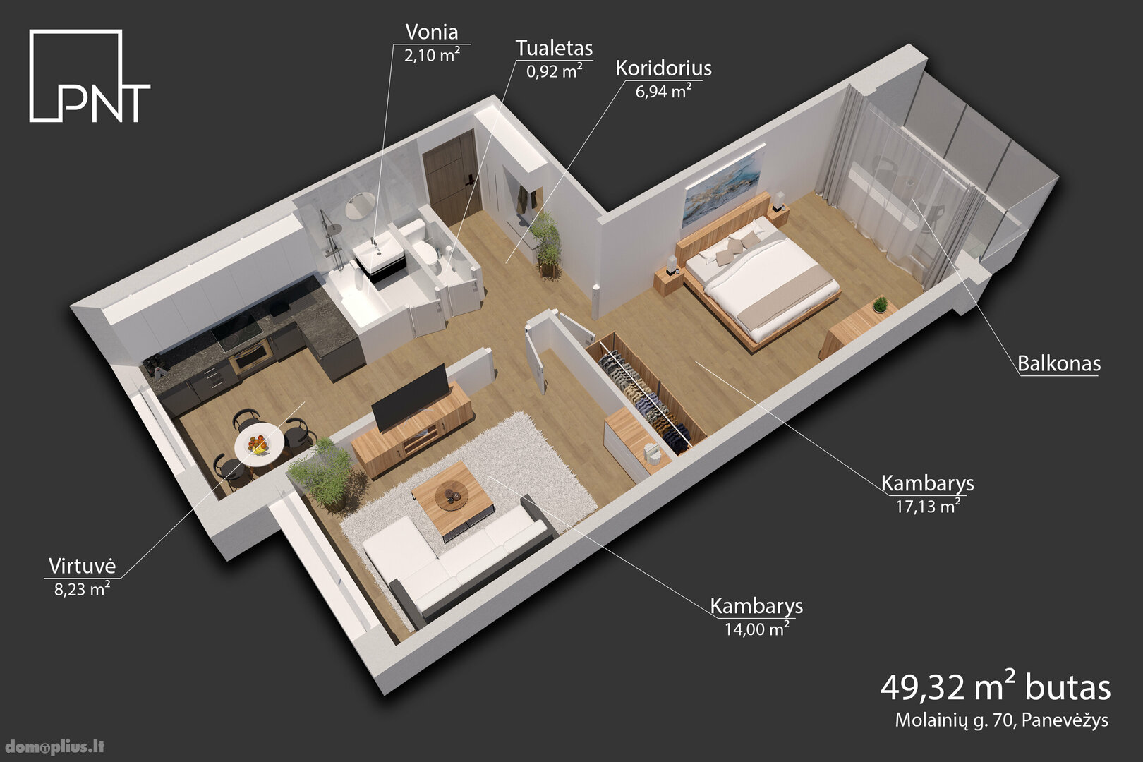 2 rooms apartment for sell Panevėžyje, Molainiuose, Molainių g.