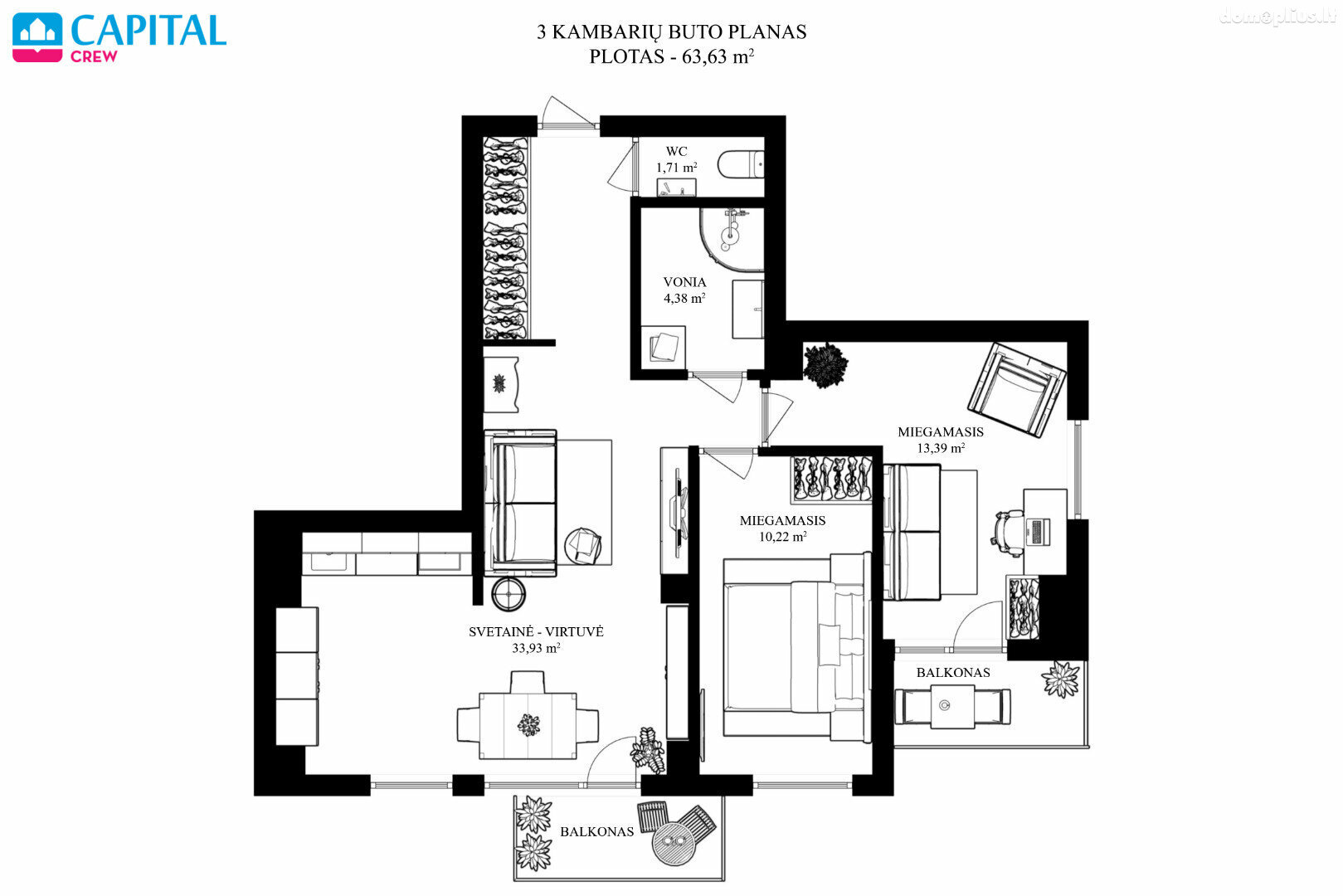 3 rooms apartment for sell Vilniuje, Justiniškėse, Justiniškių g.