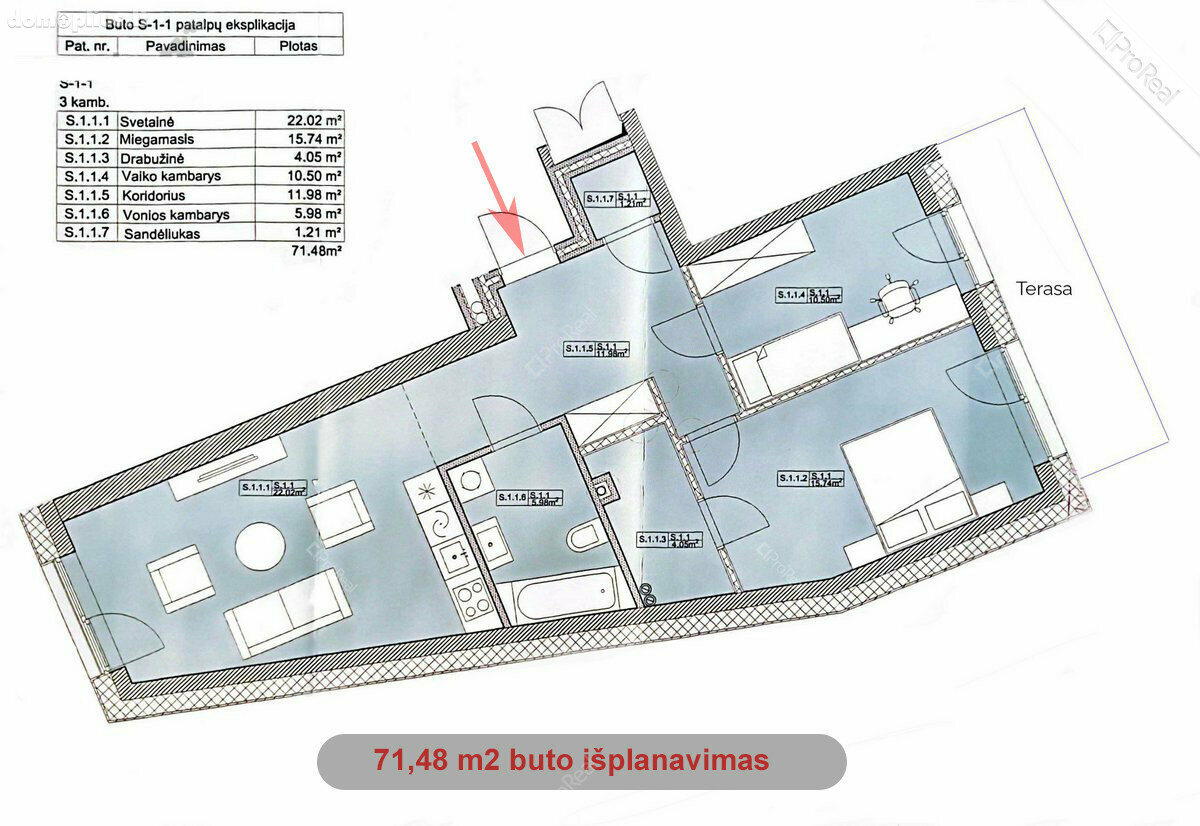 3 rooms apartment for sell Vilniuje, Paupyje, Aukštaičių g.