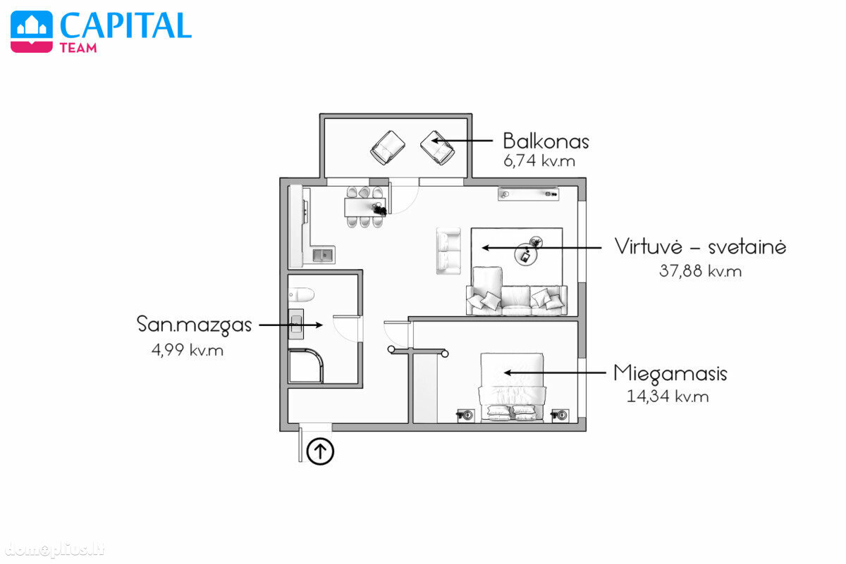 Продается 2 комнатная квартира Vilniuje, Baltupiuose, Didlaukio g.
