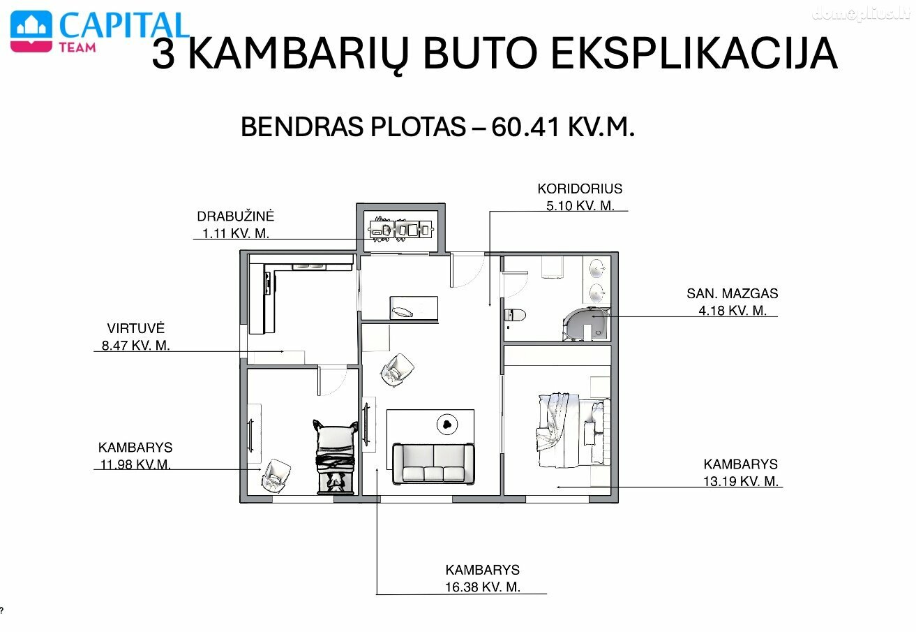Parduodamas 3 kambarių butas Vilniuje, Žvėryne, Pušų g.