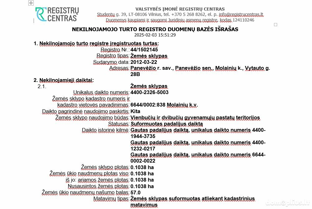 Участок Panevėžio rajono sav., Molainiuose