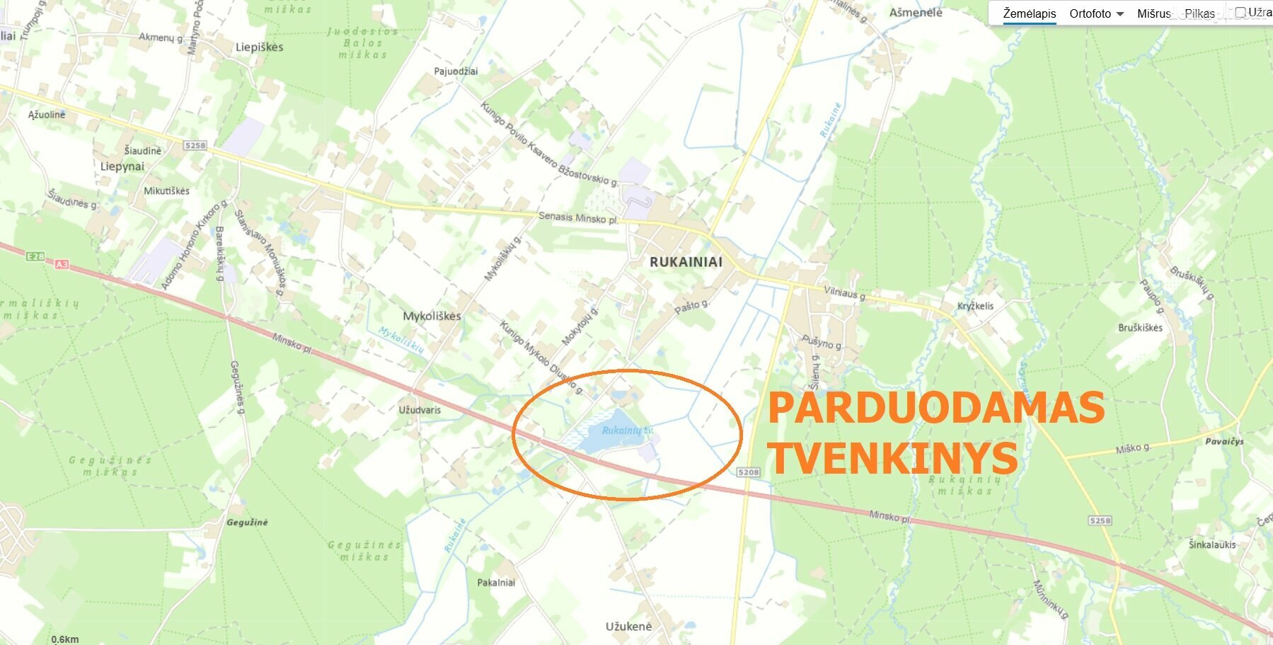 Parduodamas sklypas Vilniaus rajono sav., Rukainiuose, Pašto g.