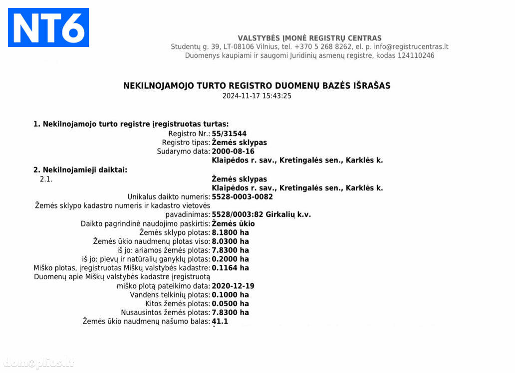 Участок Klaipėdos rajono sav., Karklėje